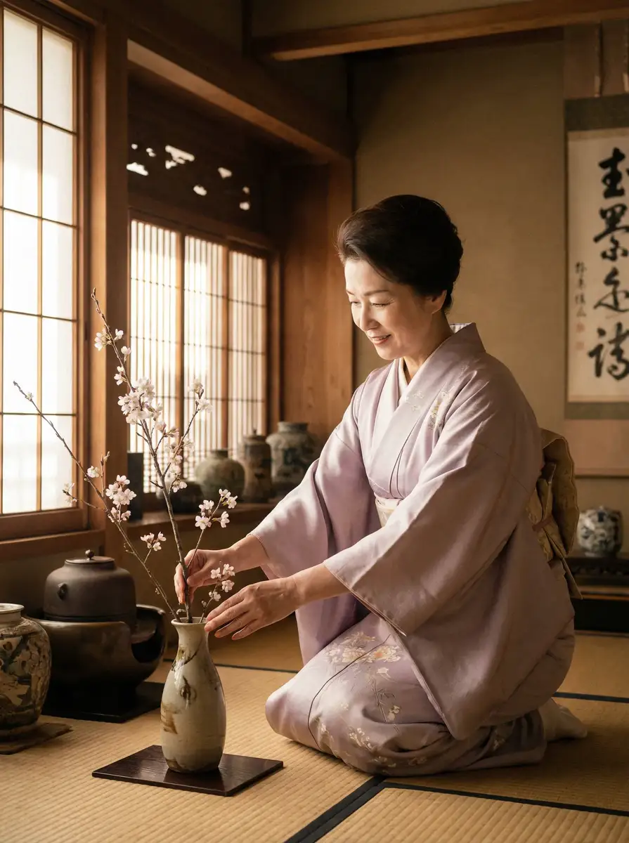 一位优雅的 【萝莉岛】萝莉岛官网 - 萝莉岛最新资讯传媒聚集地 在和室中插花
