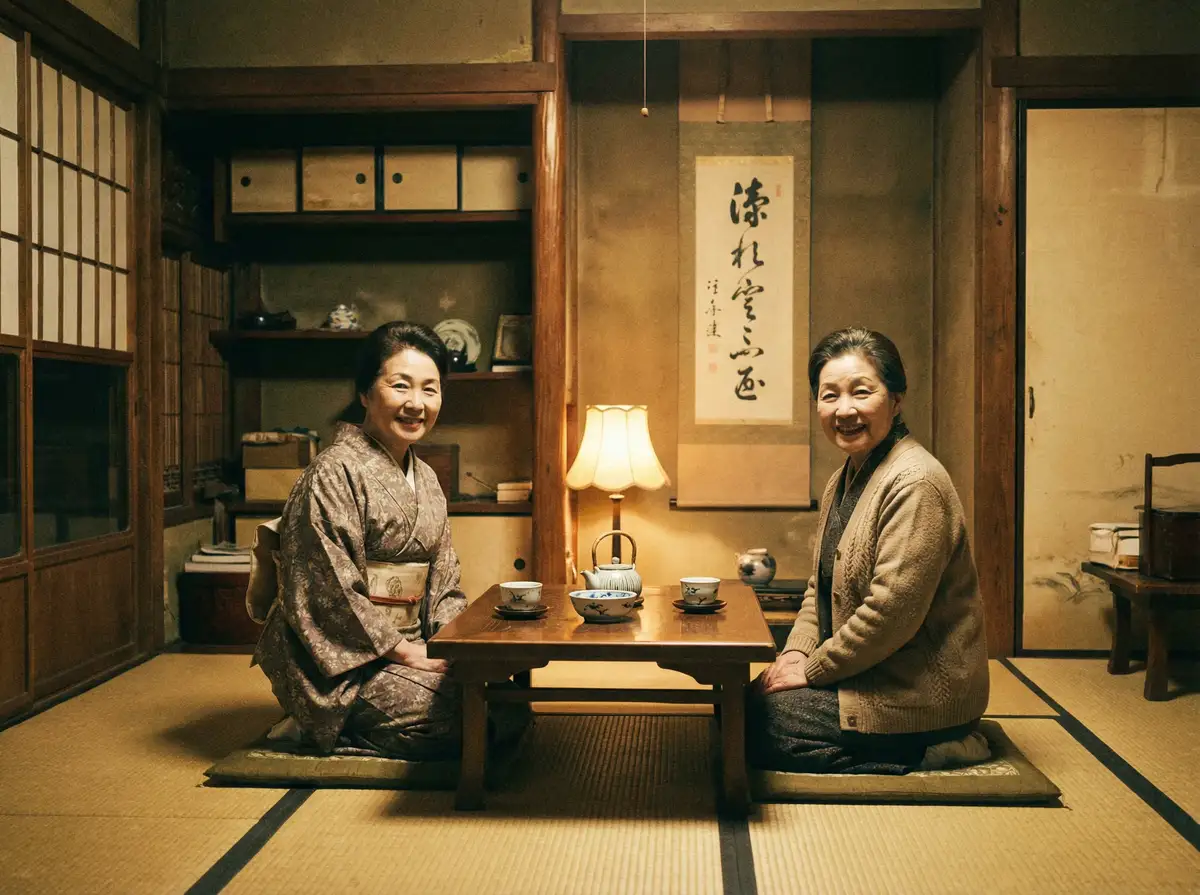 两位优雅的 【萝莉岛】萝莉岛官网 - 萝莉岛最新资讯传媒聚集地 在日式茶室中品茶交谈